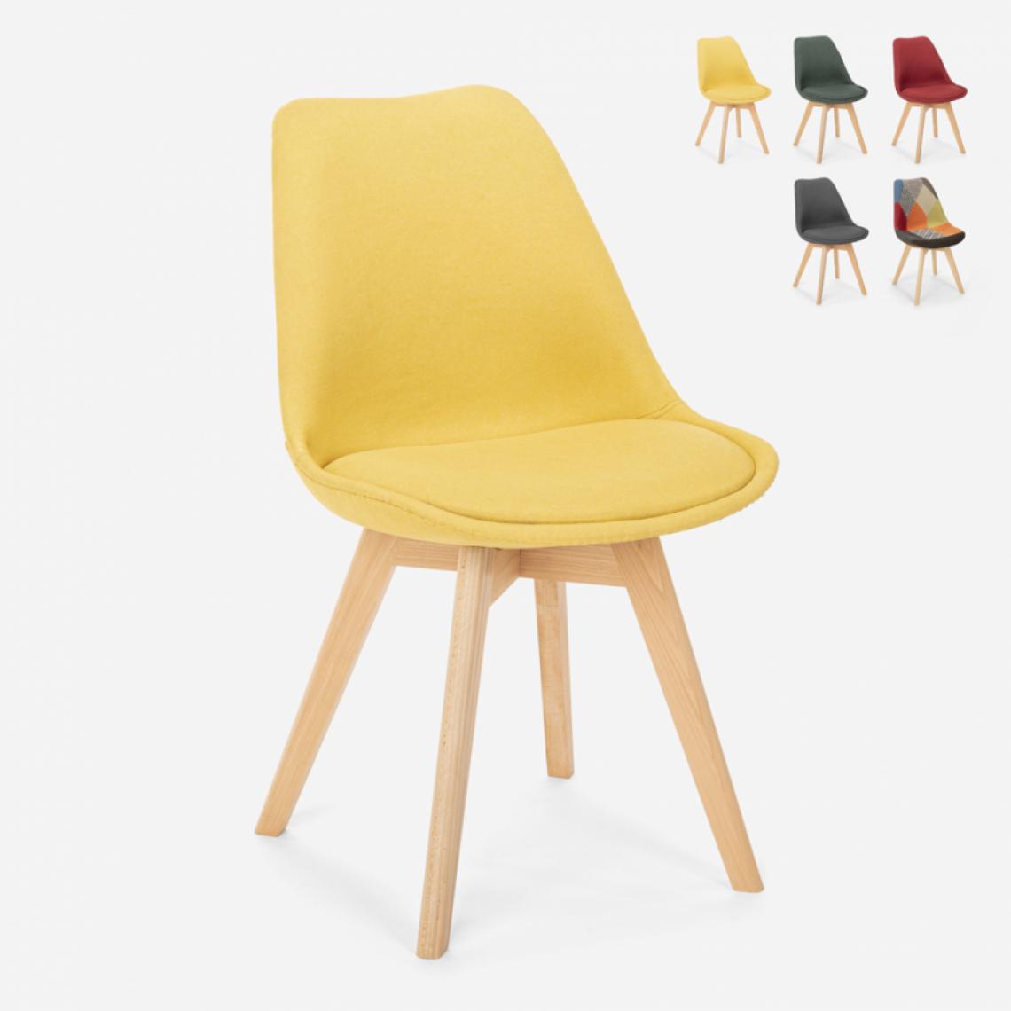 Ahd Amazing Home Design - Chaise design nordique en bois et tissu et coussin restaurant bar cuisine Dolphin, Couleur: Jaune - Chaises