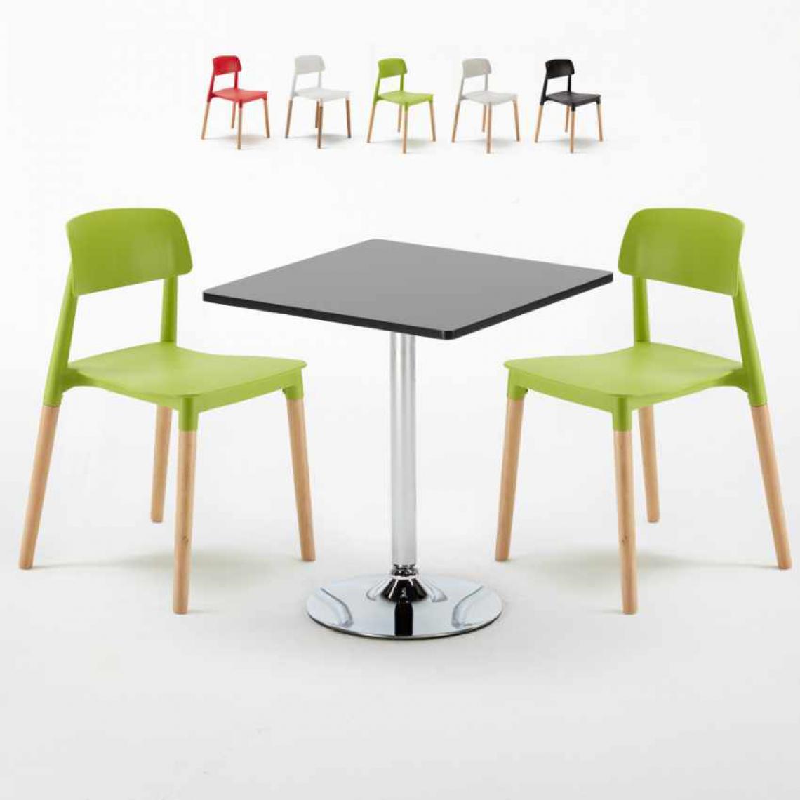Ahd Amazing Home Design - Table Carrée Noire 70x70cm Avec 2 Chaises Colorées Set Intérieur Bar Café Barcellona Mojito, Couleur: Vert - Tables à manger