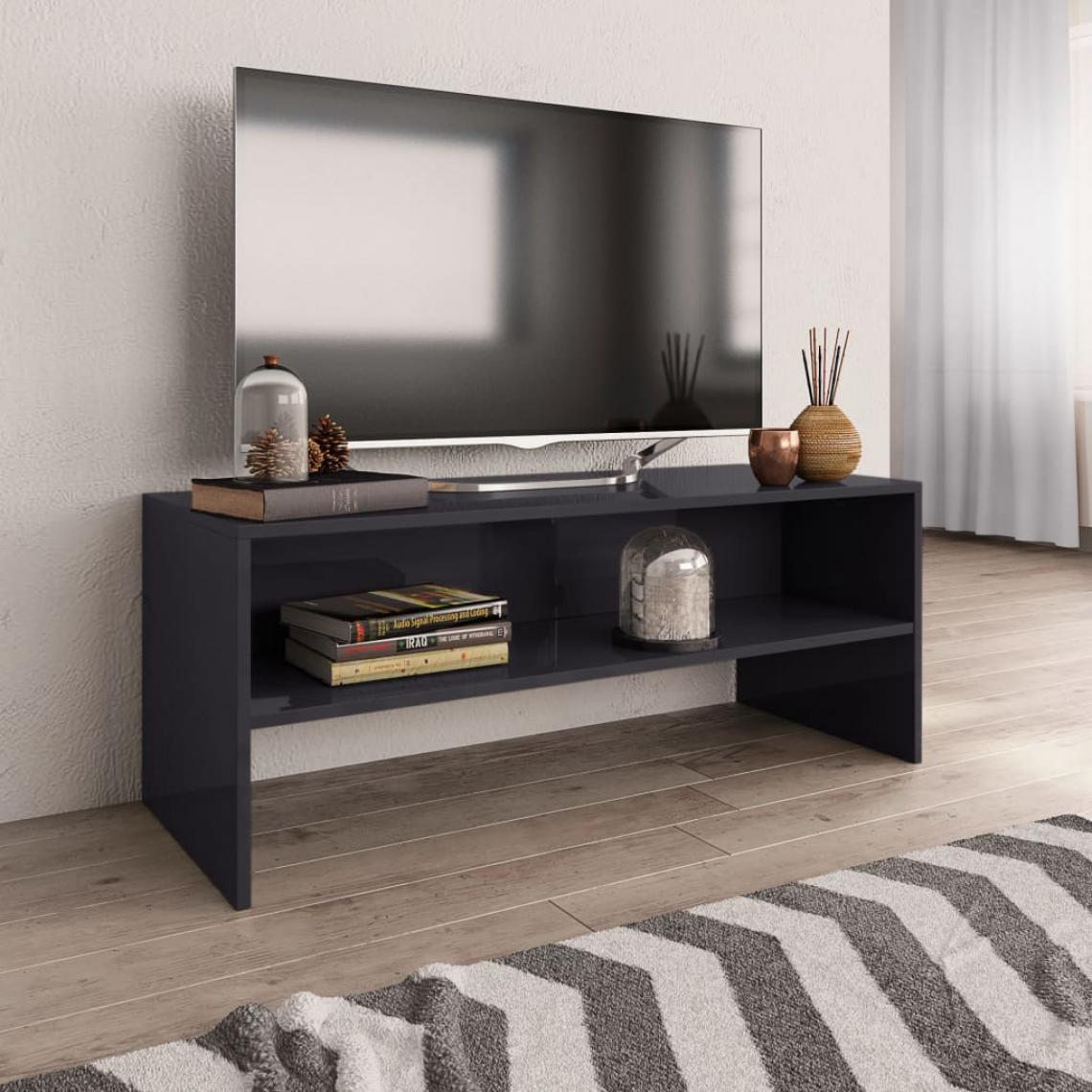 Chunhelife - Meuble TV Gris brillant 100 x 40 x 40 cm Aggloméré - Meubles TV, Hi-Fi