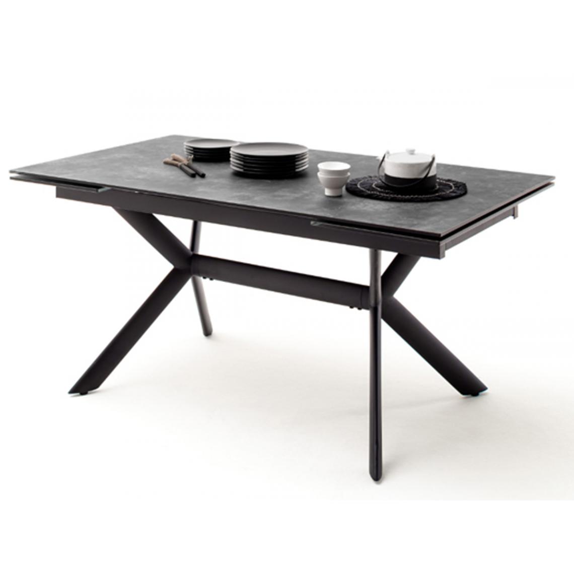 Pegane - Table à manger extensible en métal / verre aspect gris pierre - L.160-240 x H.76 x P.90 cm - Tables à manger