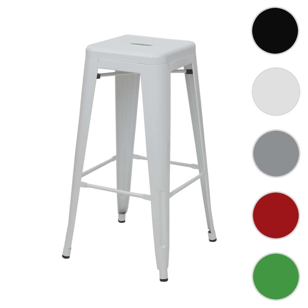 Mendler - Tabouret de bar HWC-A73, chaise de comptoir, métal, empilable, design industriel ~ blanc - Tabourets
