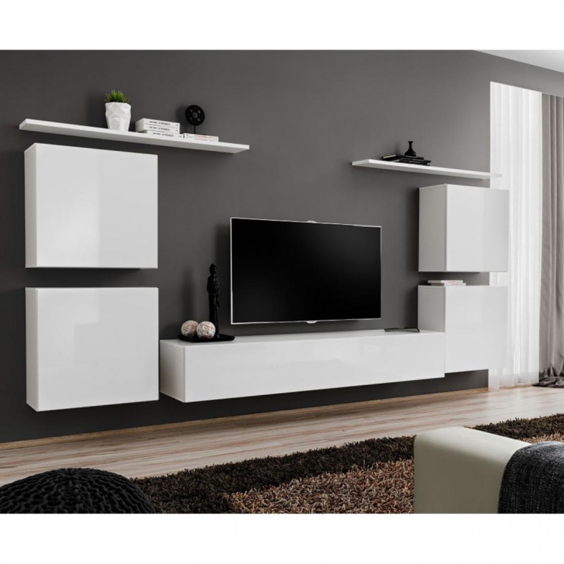 Ac-Deco - Meuble TV Mural Design Switch IV 320cm Blanc - Meubles TV, Hi-Fi