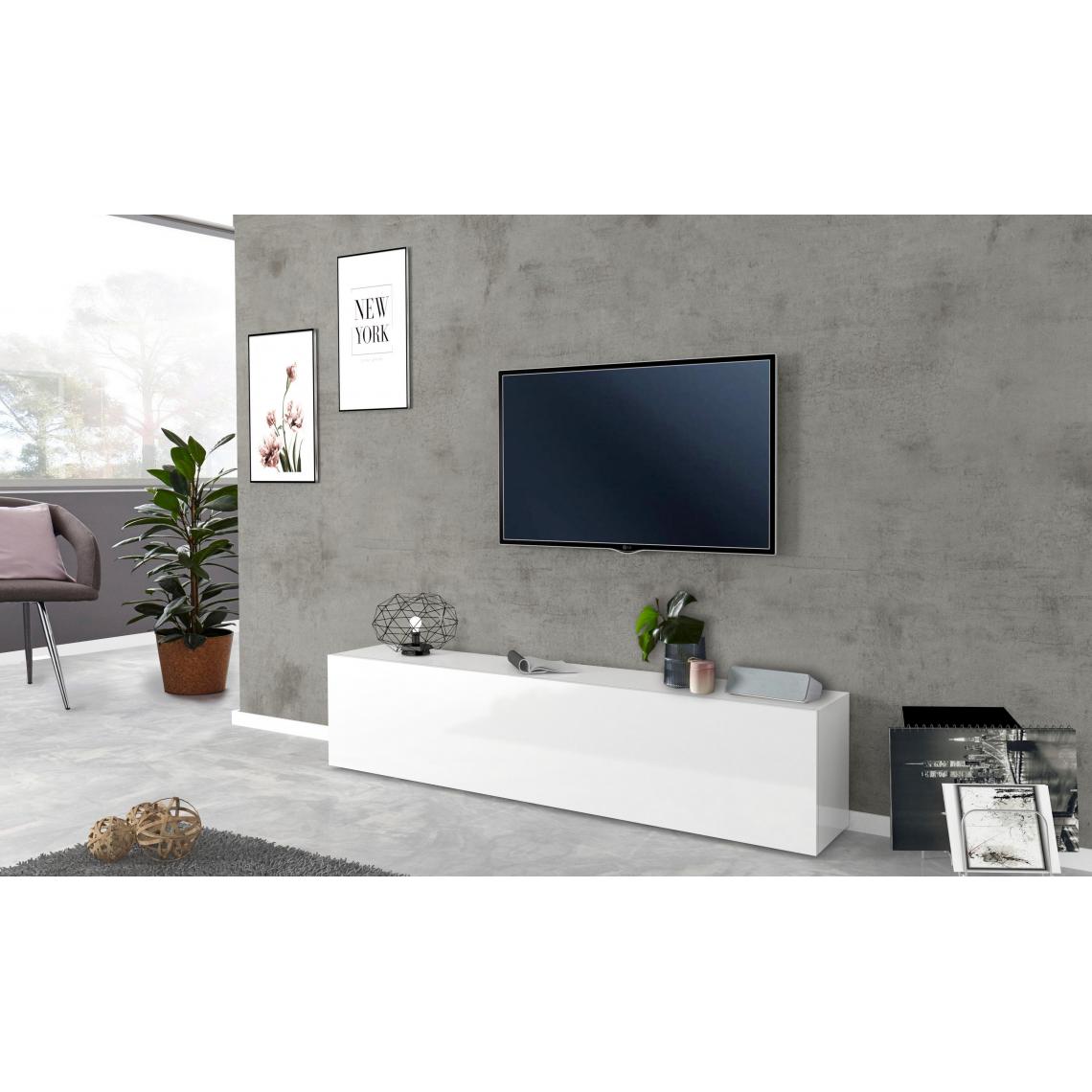 Alter - Meuble TV de salon, Made in Italy, Meuble TV avec 1 abattant, 180x30h40 cm, coloris blanc brillant - Meubles TV, Hi-Fi