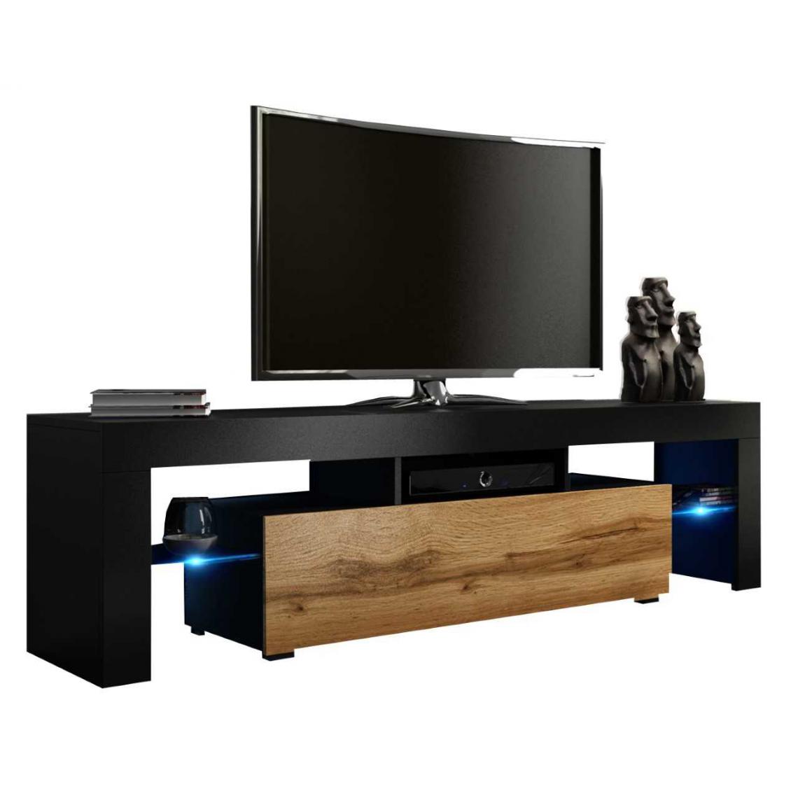 Mpc - Meuble tv 160 noir et aspect chêne wotan + led rgb - Meubles TV, Hi-Fi
