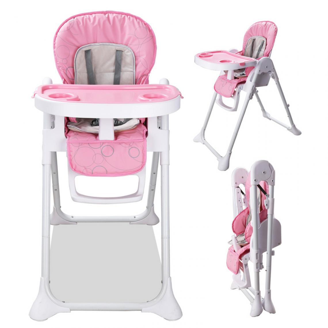 Einfeben - Chaise haute bébé, enfant pliable, réglable hauteur, dossier et tablette - rose - Chaises