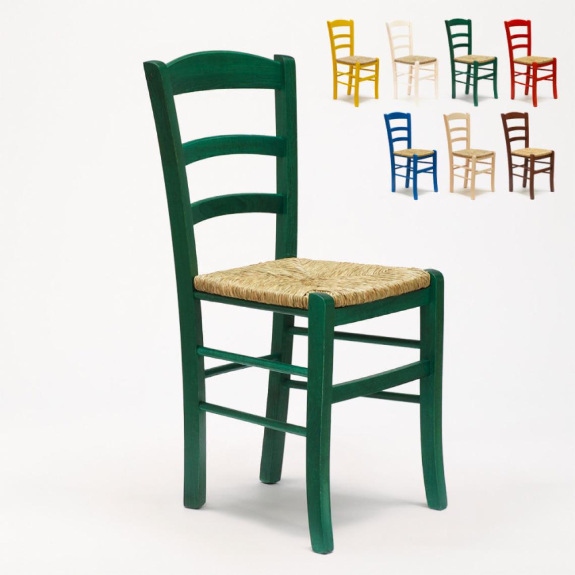 Ahd Amazing Home Design - Chaise en bois et assise en paille pour salle à manger bar et restaurant Paesana, Couleur: Vert foncé - Chaises