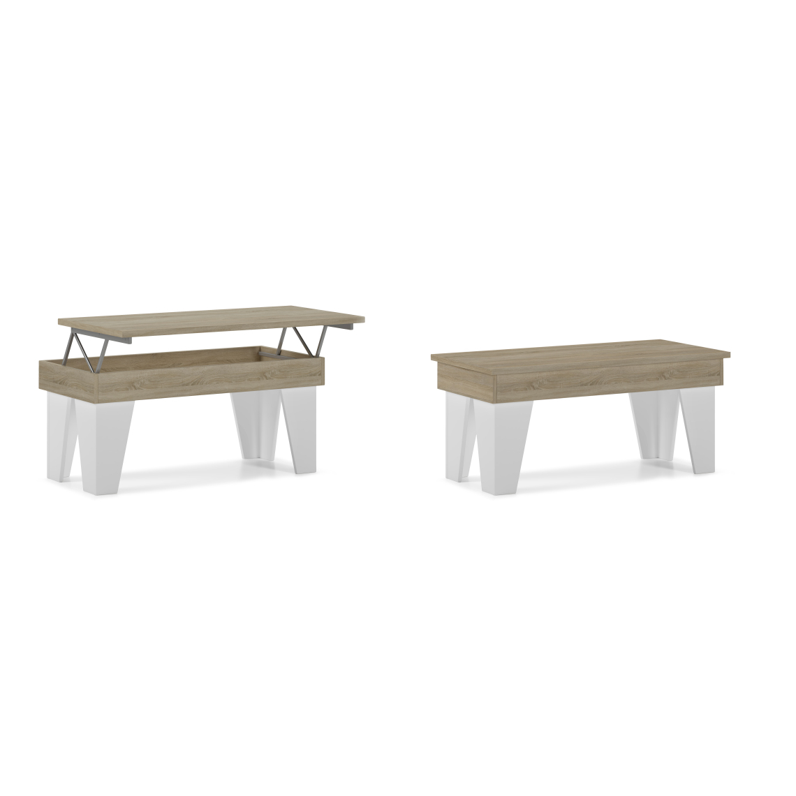 Skraut Home - Table basse relevable KL, Chêne-Blanc 92x50x45-57 - Tables basses