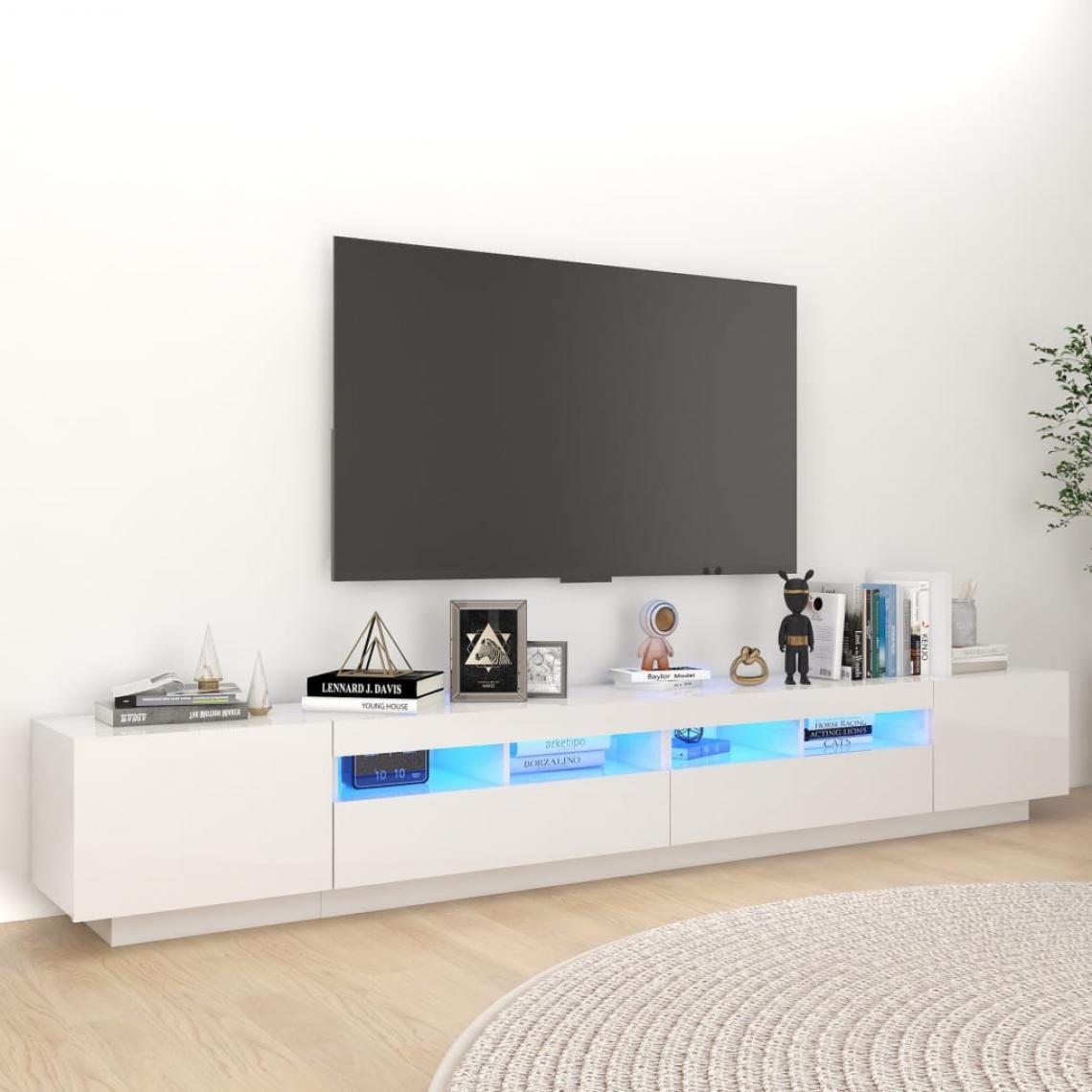 Vidaxl - vidaXL Meuble TV avec lumières LED Blanc brillant 260x35x40 cm - Meubles TV, Hi-Fi