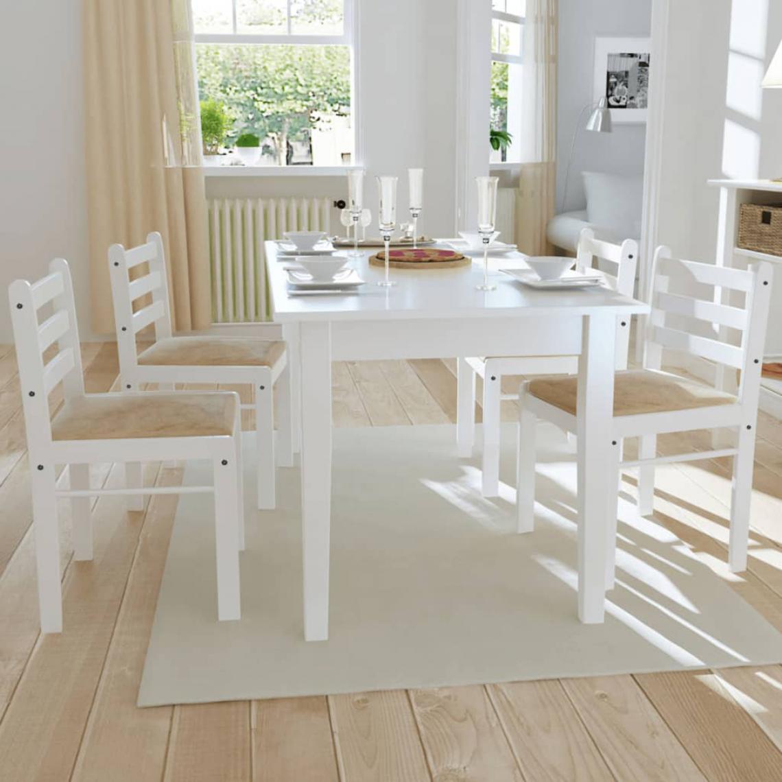 Uco - UCO Chaises de salle à manger 4 pcs Blanc Hévéa solide et velours - Chaises