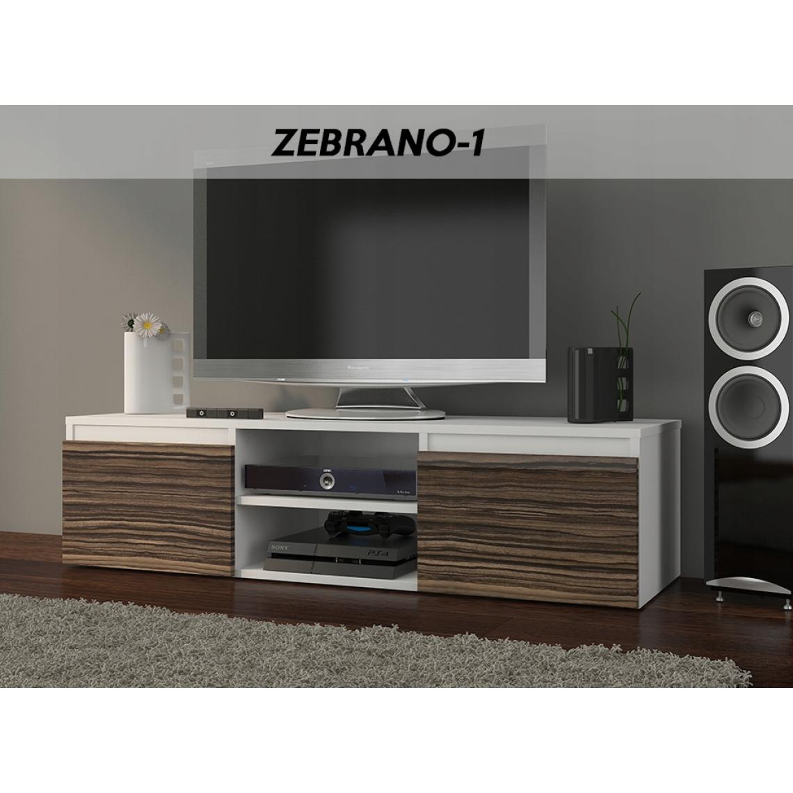 Hucoco - GOREME W1 - Meuble bas TV contemporain salon/séjour 120x40x36 - 2 niches 2 portes - Rangement moderne matériel audio/video/gaming - Blanc/Zebrano - Meubles TV, Hi-Fi