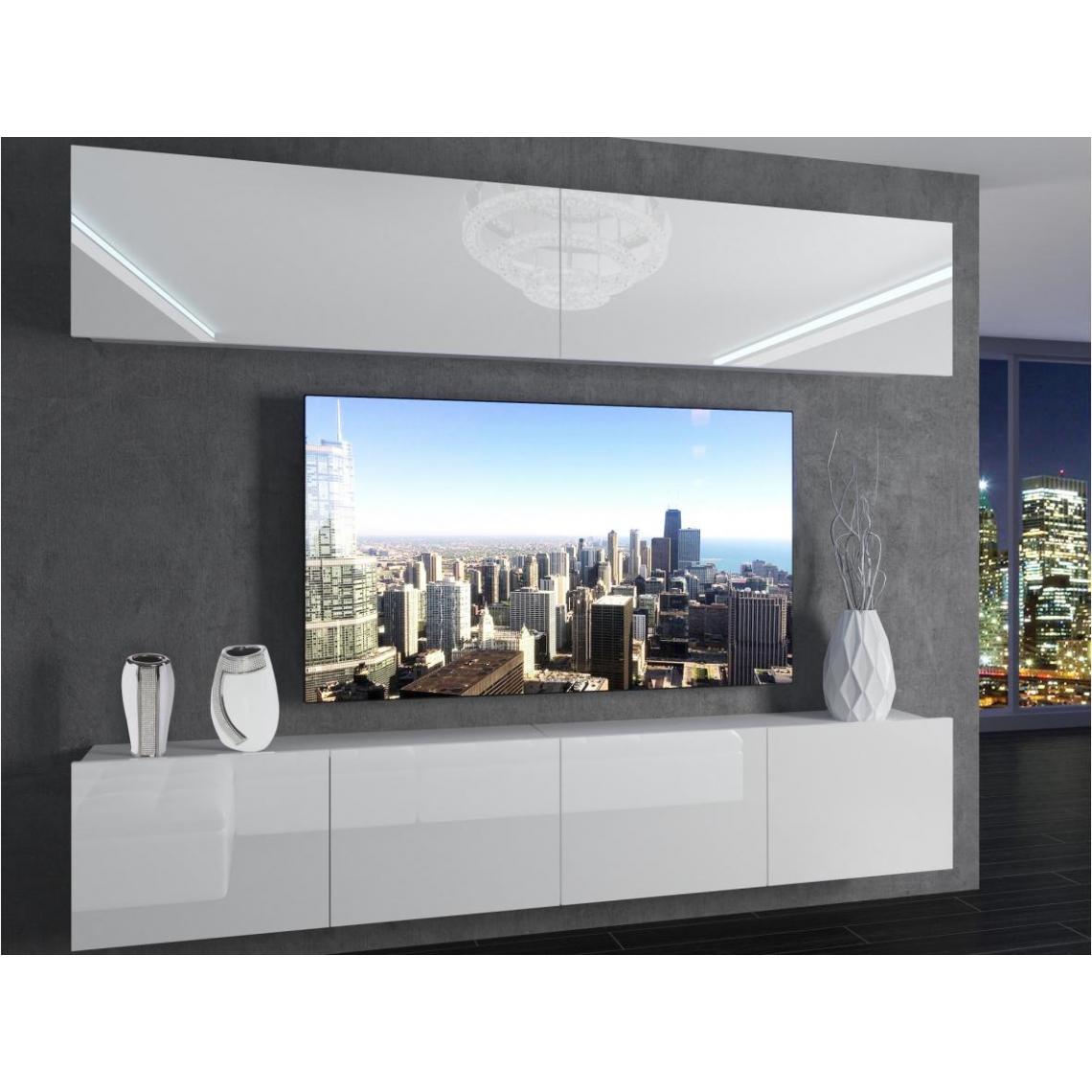 Hucoco - MORRIE - Ensemble meubles TV - Unité murale largeur 200 cm - Mur TV à suspendre finition gloss - Sans LED - Blanc - Meubles TV, Hi-Fi