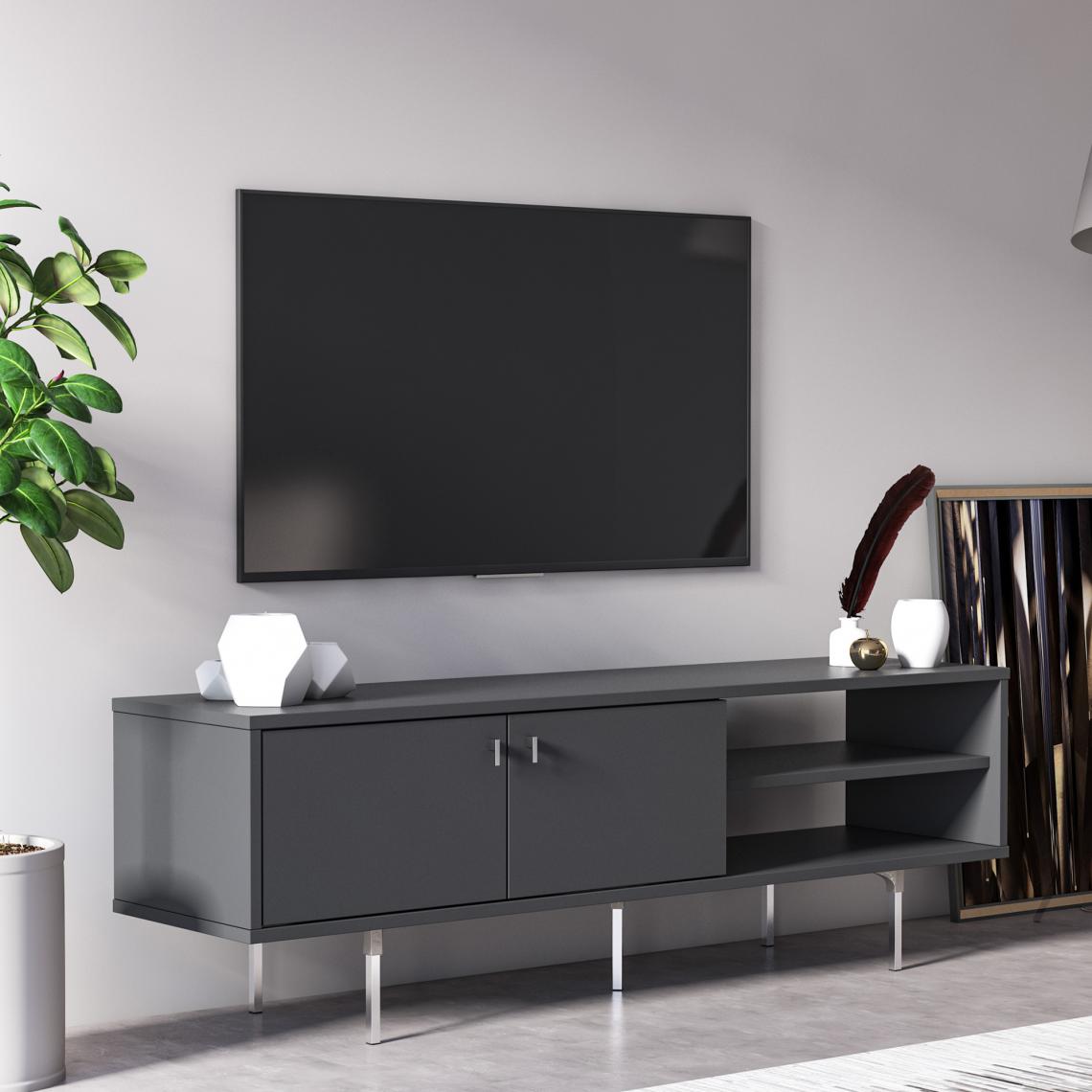 Alter - Meuble TV de salon avec deux portes battantes, 140 x 45 x 35 cm, couleur anthracite - Meubles TV, Hi-Fi