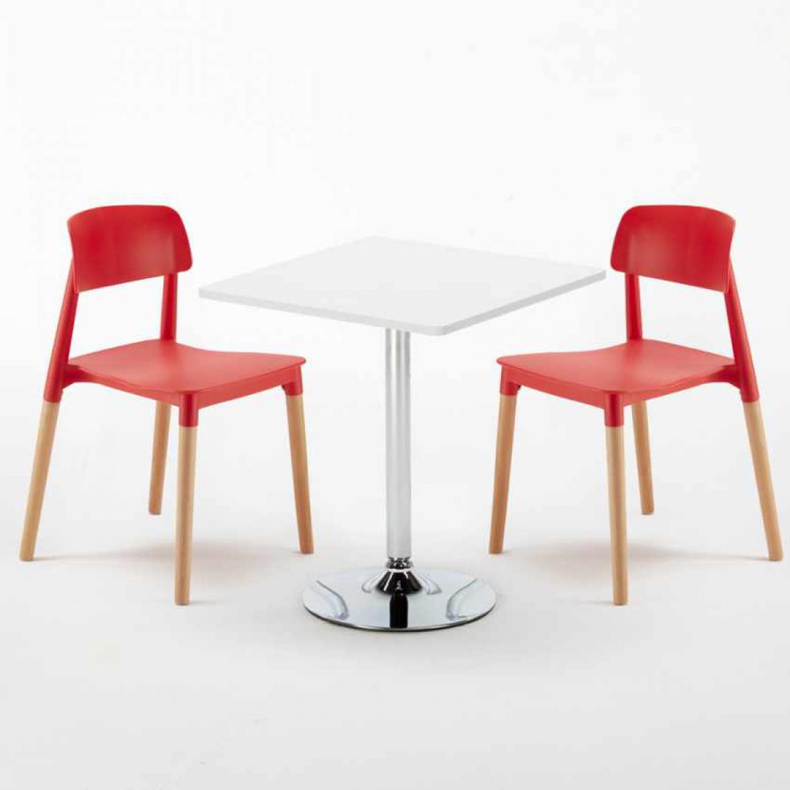 Ahd Amazing Home Design - Table Carrée Blanche 70x70cm Avec 2 Chaises Colorées Set Intérieur Bar Café Barcellona Cocktail, Couleur: Rouge - Tables à manger