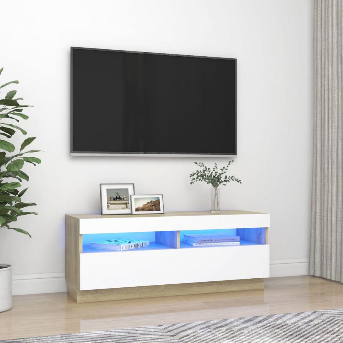 Vidaxl - vidaXL Meuble TV avec lumières LED Blanc et chêne sonoma 100x35x40 cm - Meubles TV, Hi-Fi