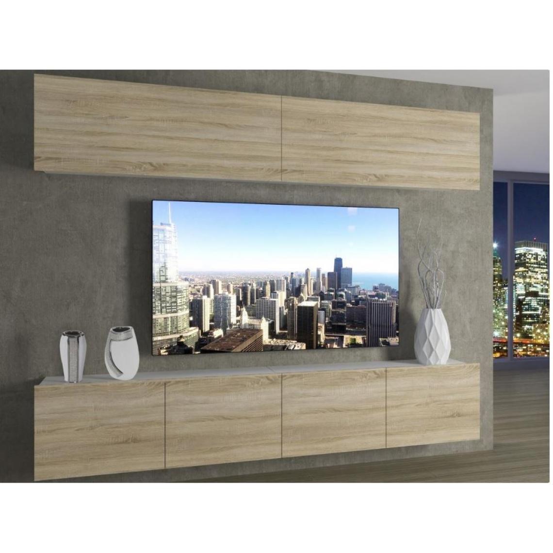 Hucoco - MORRIE - Ensemble meubles TV - Unité murale style moderne - Largeur 200 cm - Mur TV à suspendre - Aspect bois - Sonoma - Meubles TV, Hi-Fi