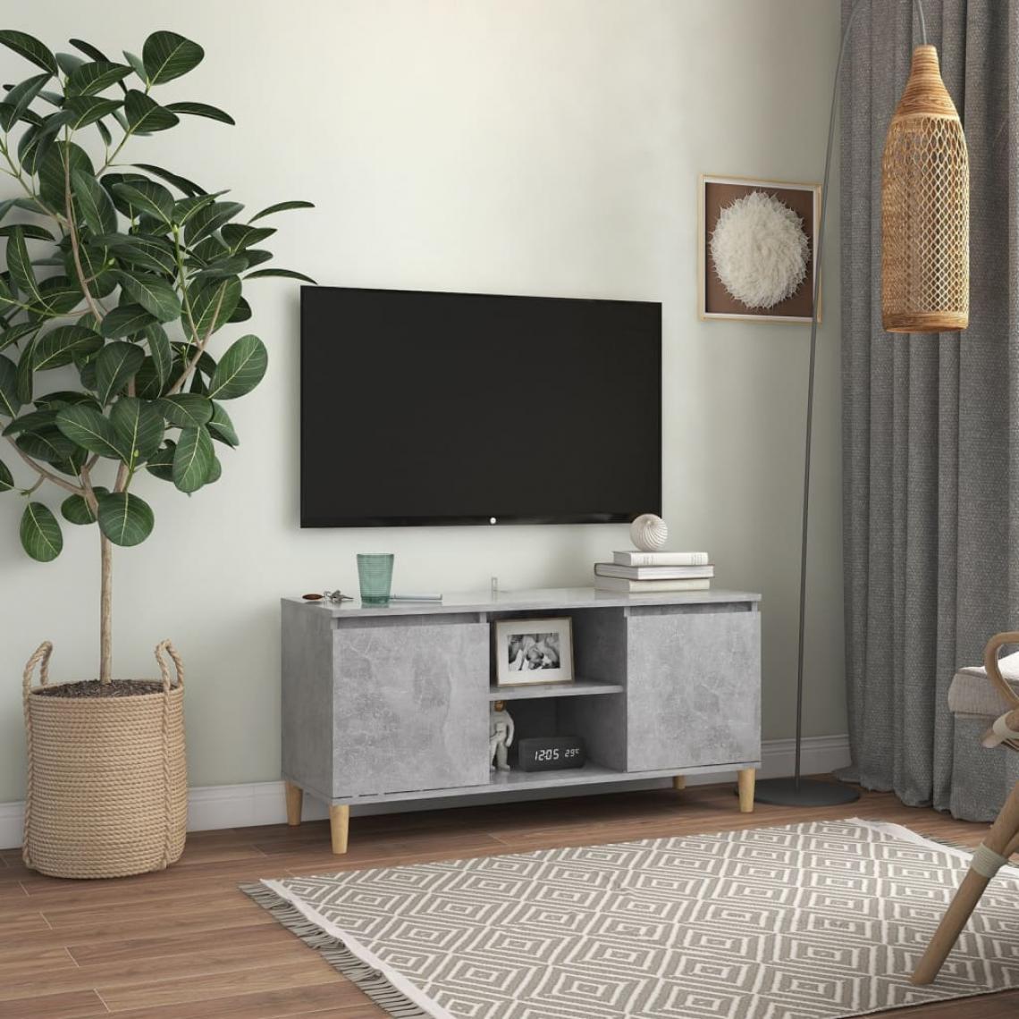 Vidaxl - vidaXL Meuble TV avec pieds en bois massif Gris béton 103,5x35x50 cm - Meubles TV, Hi-Fi