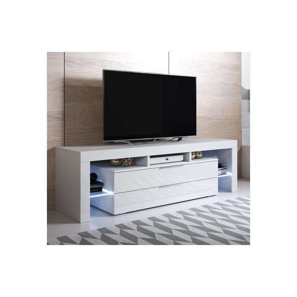 Design Ameublement - Meuble TV modèle Selma (160x53cm) couleur blanc avec LED RGB - Meubles TV, Hi-Fi