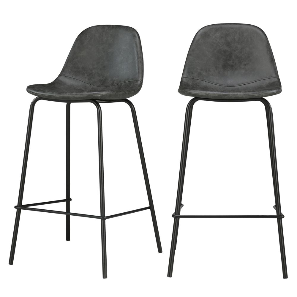 Rendez Vous Deco - Chaise de bar mi-hauteur Henrik grise/noire 65 cm (lot de 2) - Tabourets