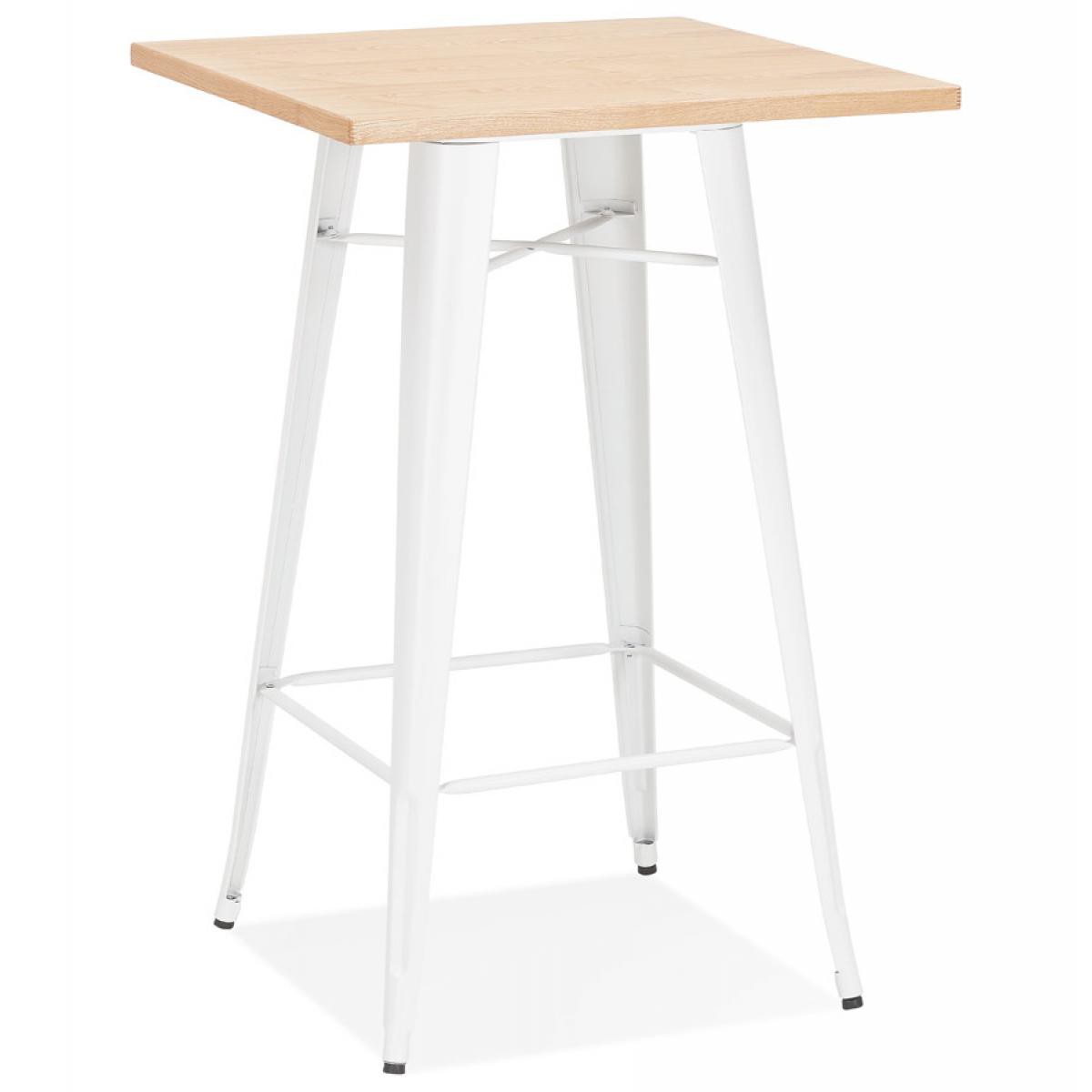 Alterego - Table haute style industriel 'DARIUS' en bois clair et pieds en métal blanc - Tables à manger