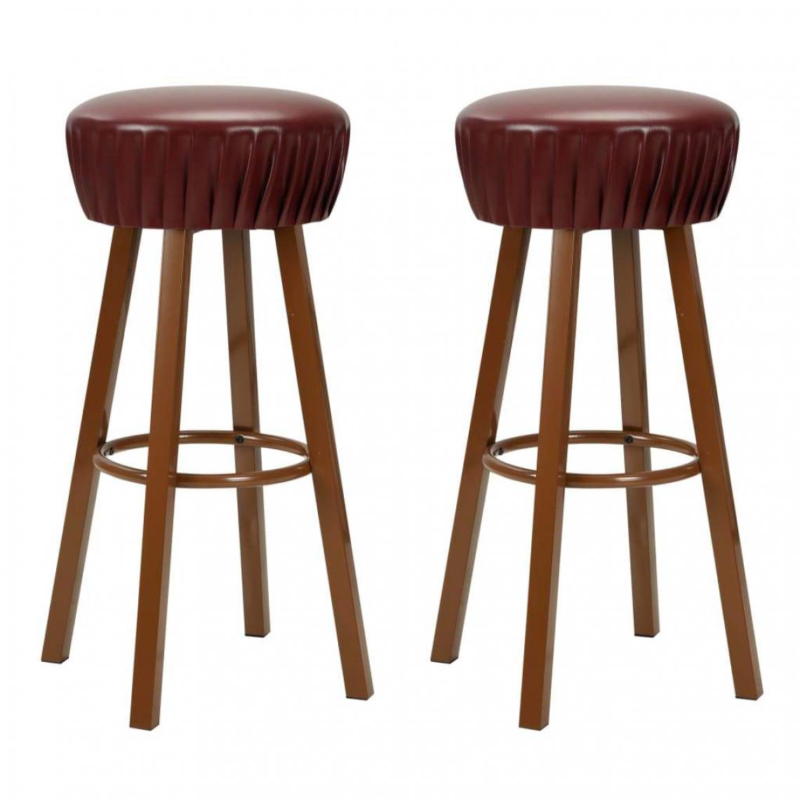 Helloshop26 - Lot de deux tabourets de bar design chaise siège similicuir marron 1202068 - Tabourets