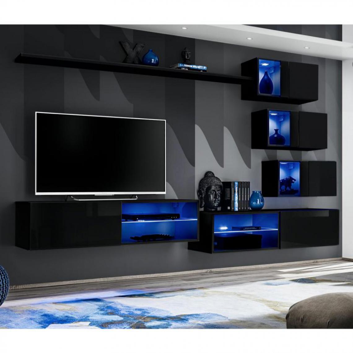 Ac-Deco - Ensemble Meuble TV Design Switch XXIV 260cm Noir - Meubles TV, Hi-Fi