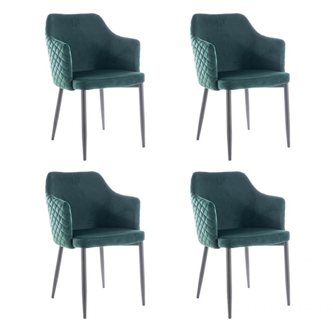 Hucoco - ASTOP - Lot de 4 chaise style glamour - 84x46x46 cm - Revêtement en tissu velouté - Chaise élégante - Vert - Chaises