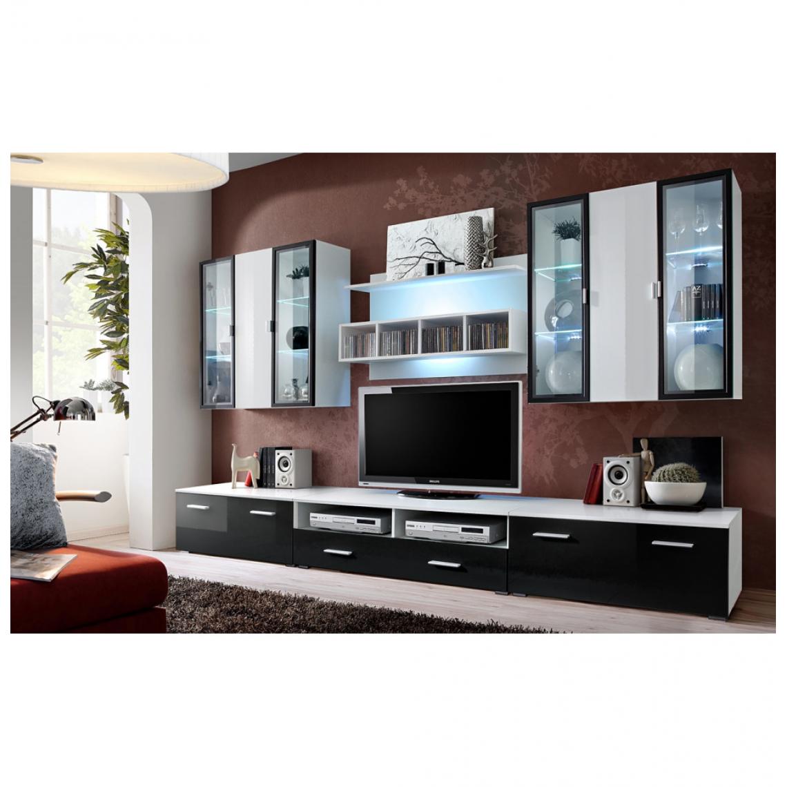 Ac-Deco - Ensemble meuble TV mural - Quadro - L 120 cm - 5 élements - Blanc et noir - Meubles TV, Hi-Fi