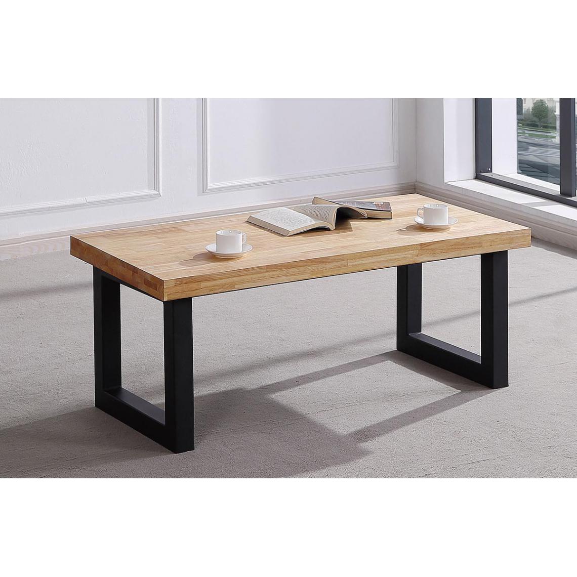 Pegane - Table basse relevable en bois coloris chêne sauvage / pieds noir - Longueur 120 x profondeur 60 x hauteur 47 cm - Tables basses