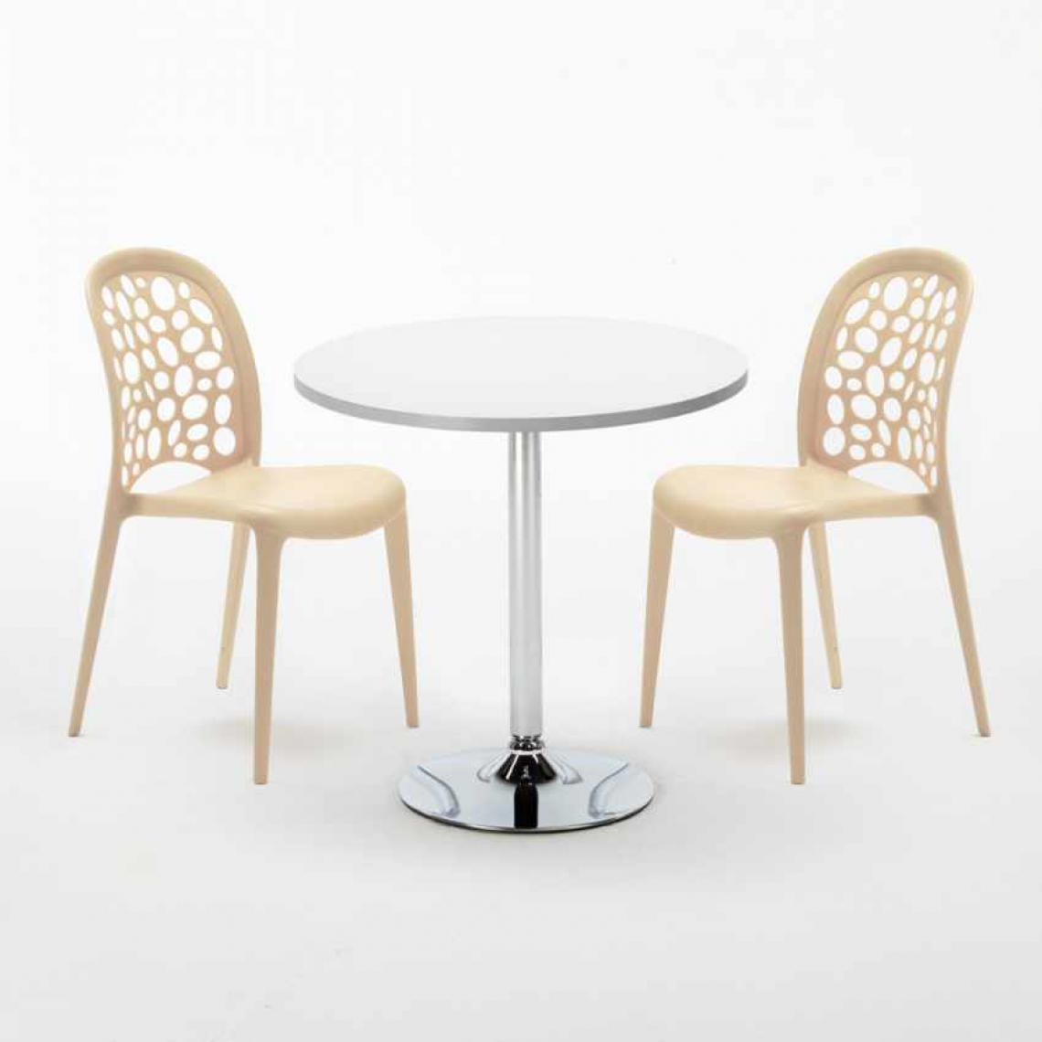 Ahd Amazing Home Design - Table Ronde Blanche 70x70cm Avec 2 Chaises Colorées Set Intérieur Bar Café WEDDING LONG Island, Couleur: Beige - Tables à manger