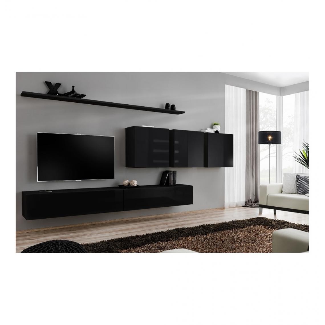 Ac-Deco - Ensemble meuble TV mural - Switch VII - 340 cm x 150 cm x 40 cm - Noir - Meubles TV, Hi-Fi