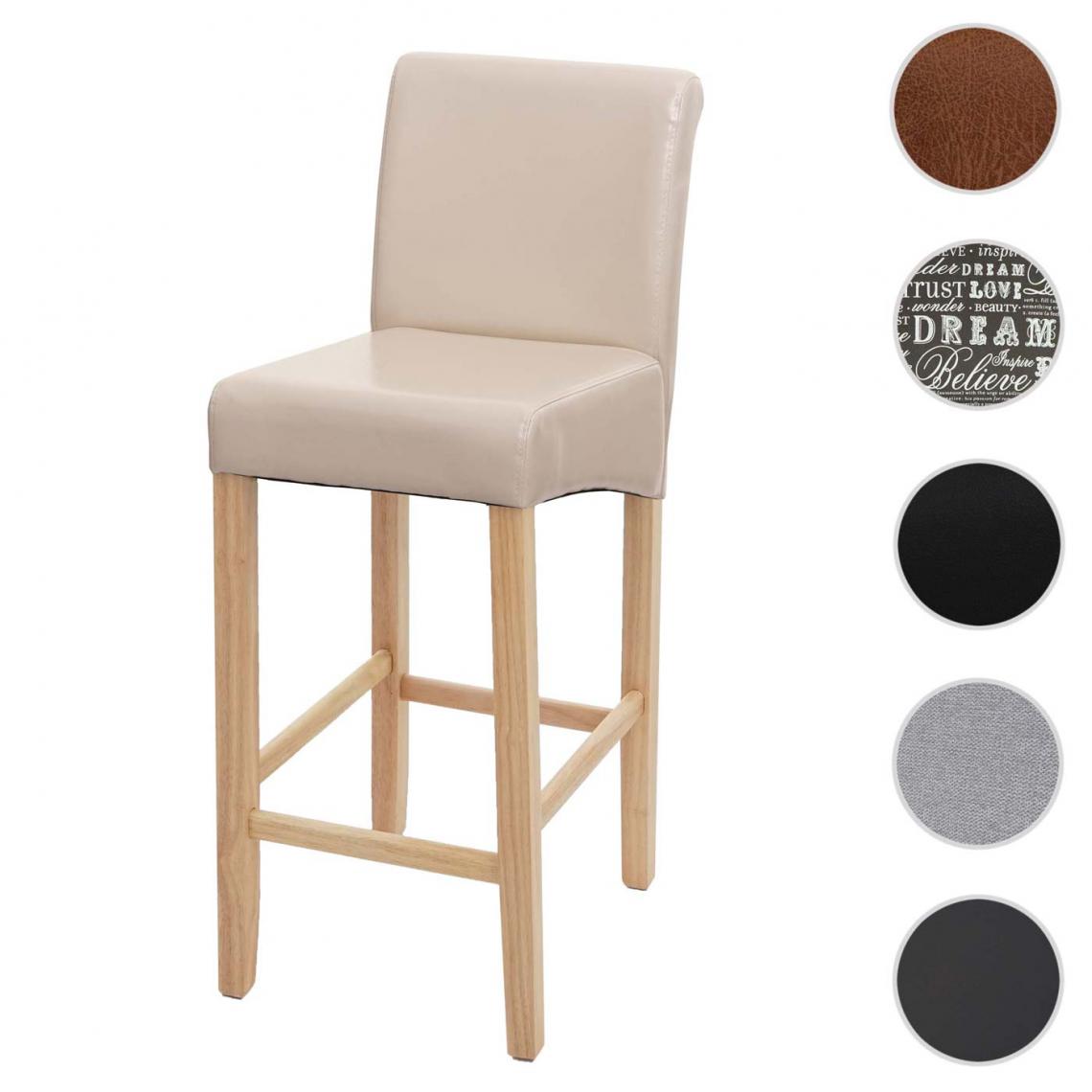 Mendler - Tabouret de bar HWC-C33, chaise de bar tabouret de comptoir, bois ~ crème, pieds légers, simili cuir - Tabourets