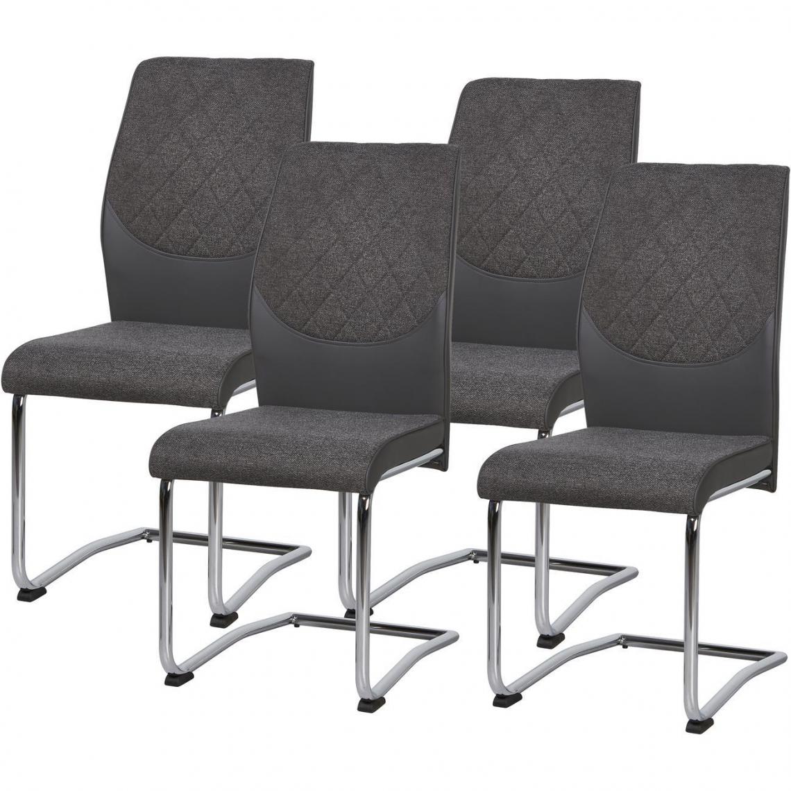 ATHM DESIGN - Lot de 4 - Chaise SWINTON Gris Anthracite - assise Tissu et Cuir PU pieds Metal - Chaises