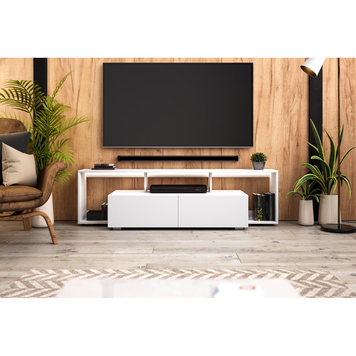 Vivaldi - VIVAMDI Meuble TV REN - 150 cm - blanc mat - avec LED - style moderne - Meubles TV, Hi-Fi