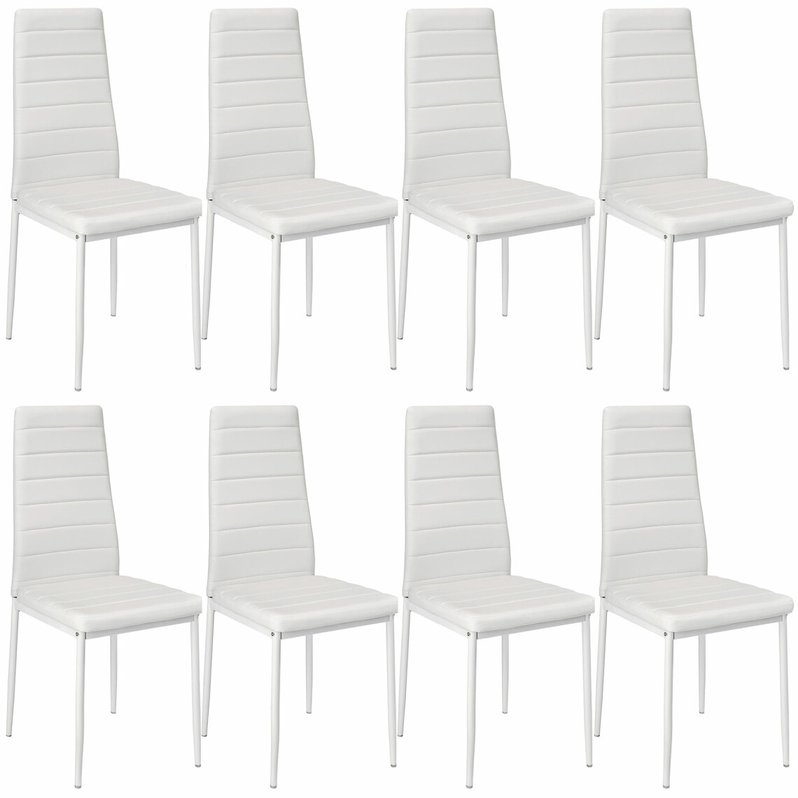 Tectake - Lot de 8 chaises avec surpiqûre - blanc - Chaises