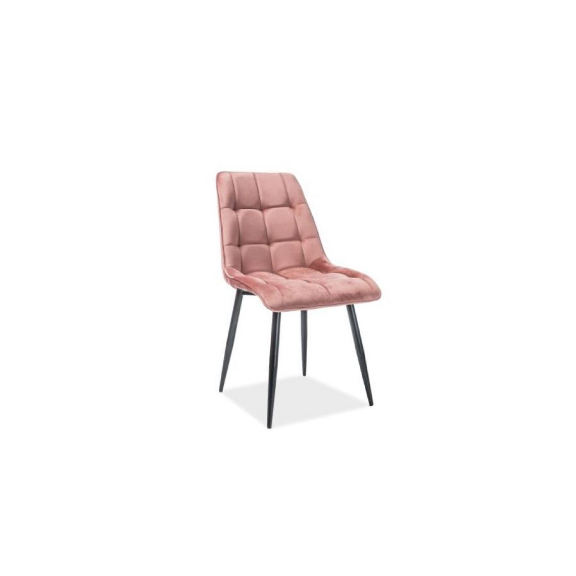 Hucoco - CONE | Chaise moderne matelassé salon bureau | Dimensions : 89x51x44 cm | Rembourrage en velours | Pieds en métal mats - Rose - Chaises