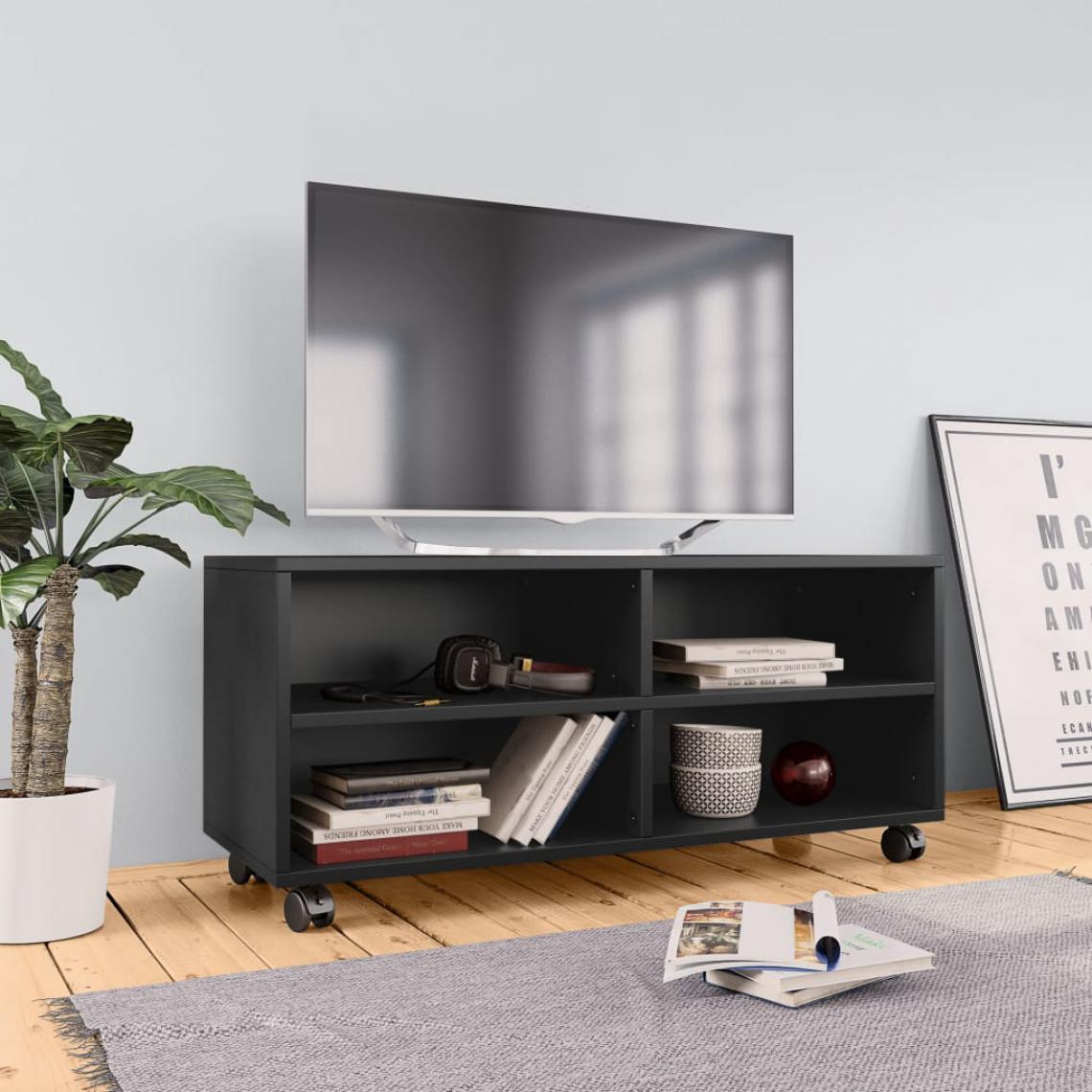 Vidaxl - vidaXL Meuble TV avec roulettes Noir 90 x 35 x 35 cm Aggloméré - Meubles TV, Hi-Fi