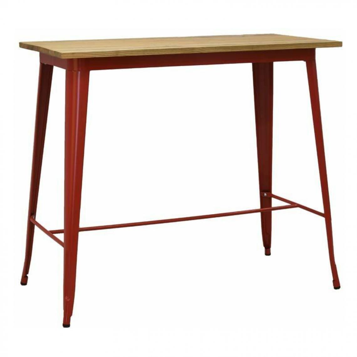 Aubry Gaspard - Table haute en métal laqué et bois d'orme huilé Rouge - Tabourets