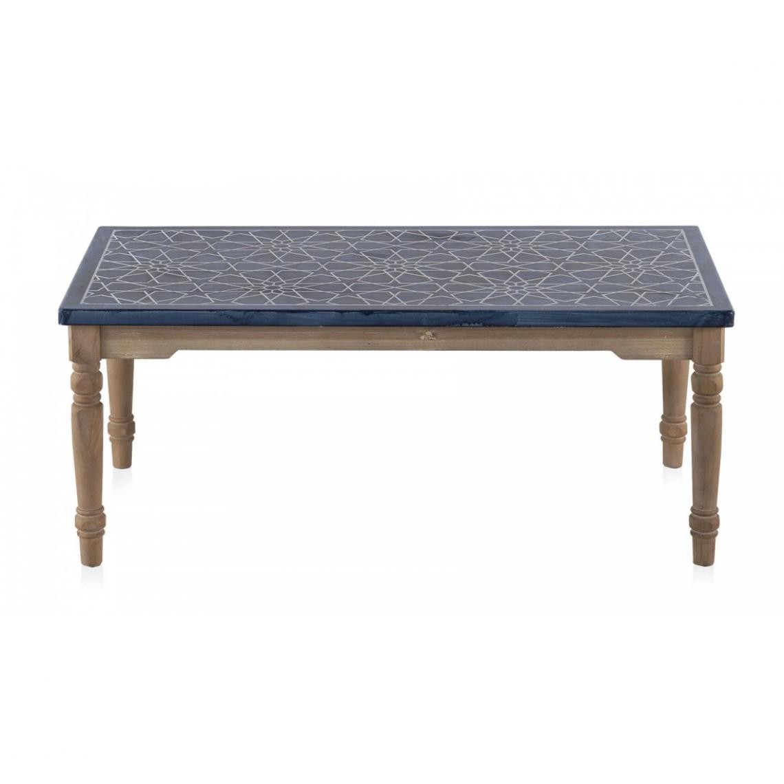 Pegane - Table basse en bois de sapin naturel et panneau MDF coloris bleu - Longueur 110 x Hauteur 45 x Largeur 60 cm - Tables basses
