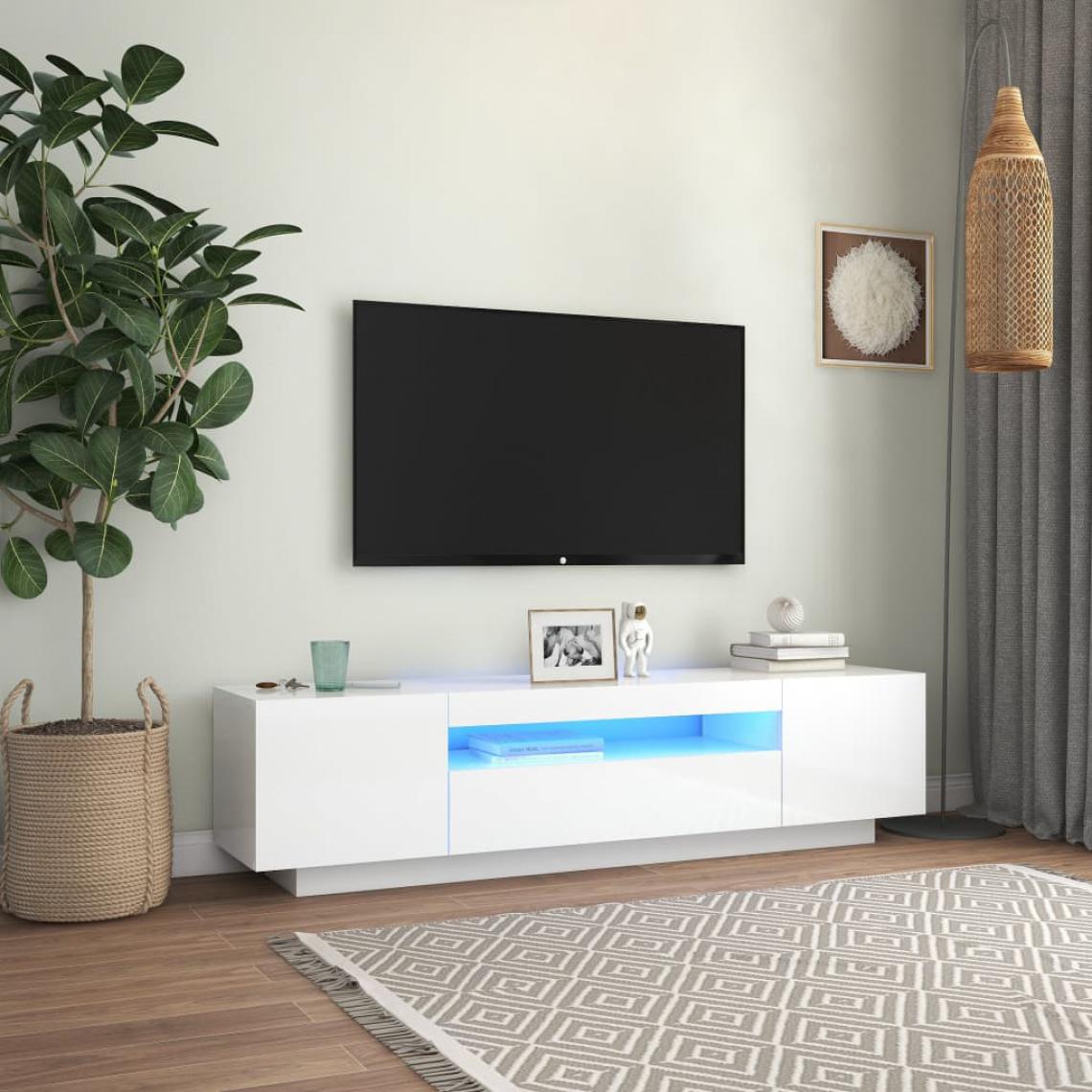 Vidaxl - vidaXL Meuble TV avec lumières LED Blanc brillant 160x35x40 cm - Meubles TV, Hi-Fi