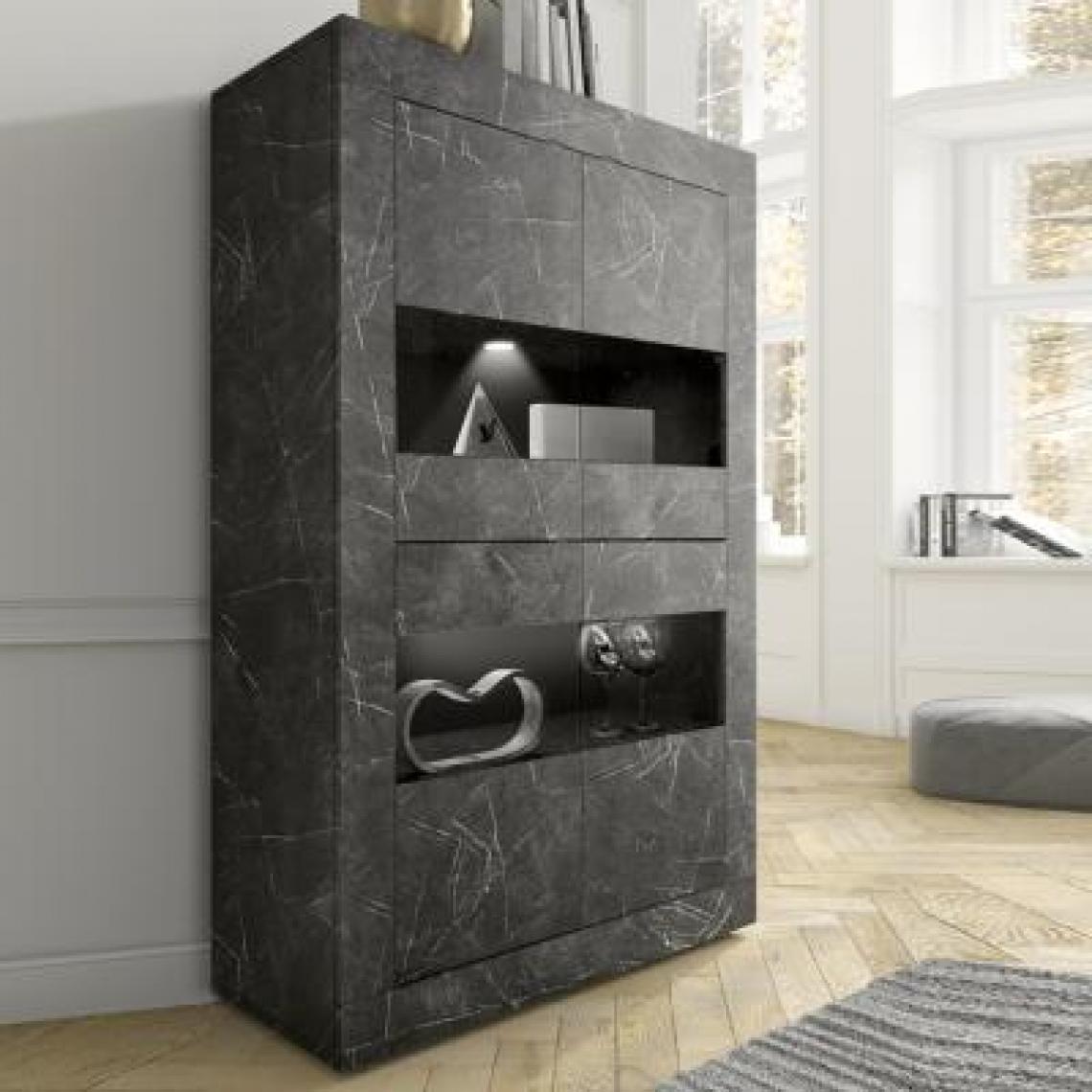 Nouvomeuble - Vaisselier noir design effet marbre FOCIA 7 - Buffets, chiffonniers