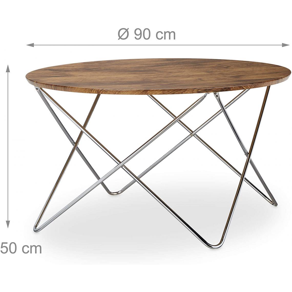 Helloshop26 - Table basse d’appoint ronde pieds croisés diamètre 90 cm bois et métal 13_0002685_2 - Tables basses