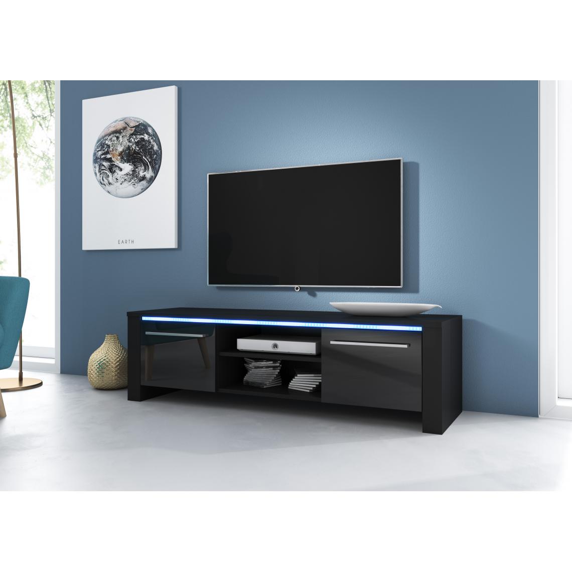 3xeliving - Moderner TV-Ständer Canaris weiß / grau glänzend 140cm LED - Meubles TV, Hi-Fi