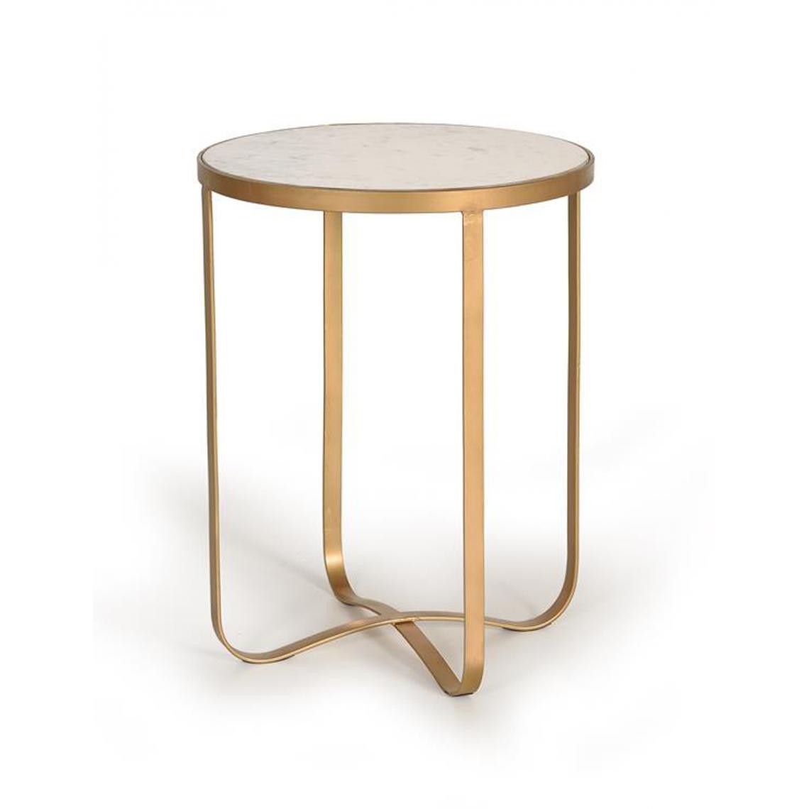 Pegane - Table basse en marbre et métal coloris blanc / doré - diamètre 45 x hauteur 60 cm - Tables basses