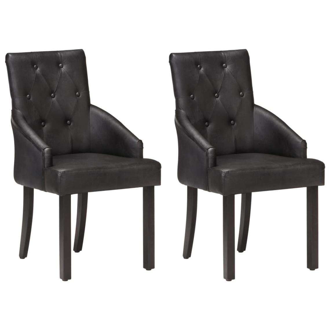 Icaverne - Stylé Fauteuils et chaises gamme Tripoli Chaises de salle à manger 2 pcs Noir Cuir de chèvre véritable - Chaises