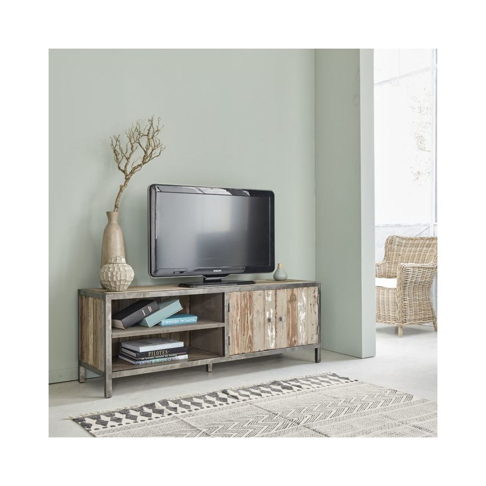 Bois Dessus Bois Dessous - Meuble TV en bois de pin recyclé et métal 2 portes - Meubles TV, Hi-Fi