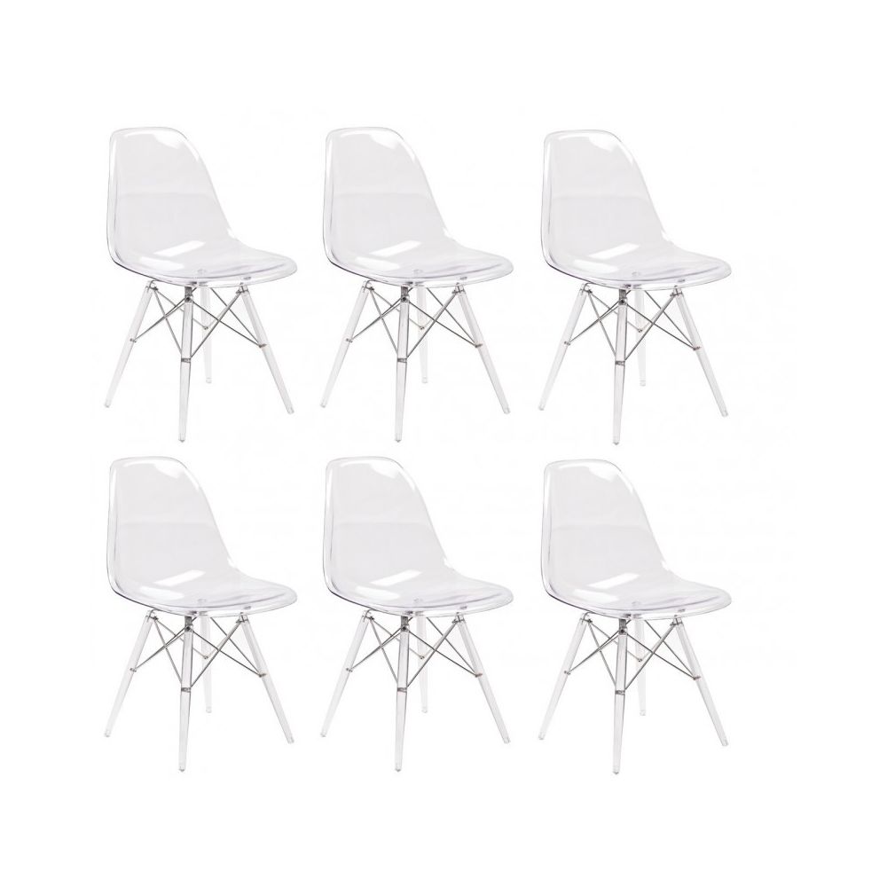 Meubletmoi - Lot 6 chaises transparentes & coussins noirs - Zaho - Chaises