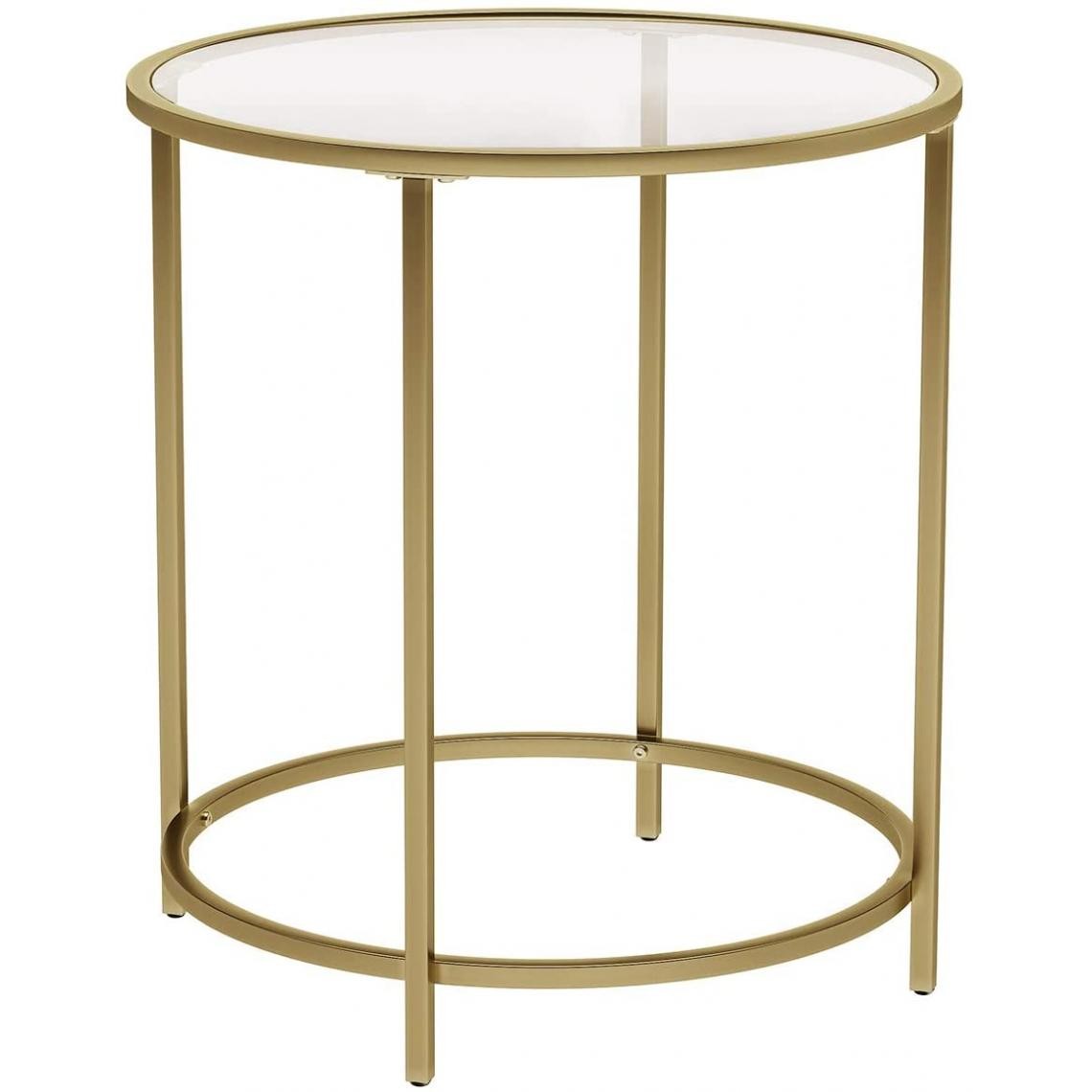 Helloshop26 - Table d 'appoint ronde dessus en verre trempé cadre en métal bout de canapé table console table de chevet pour salon balcon doré 12_0001028/2 - Tables basses