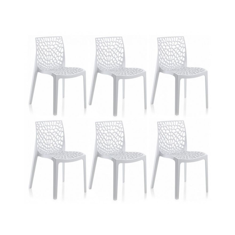Meubletmoi - Lot 6 chaises ajourées empilables Blanches - GRUYER - Chaises