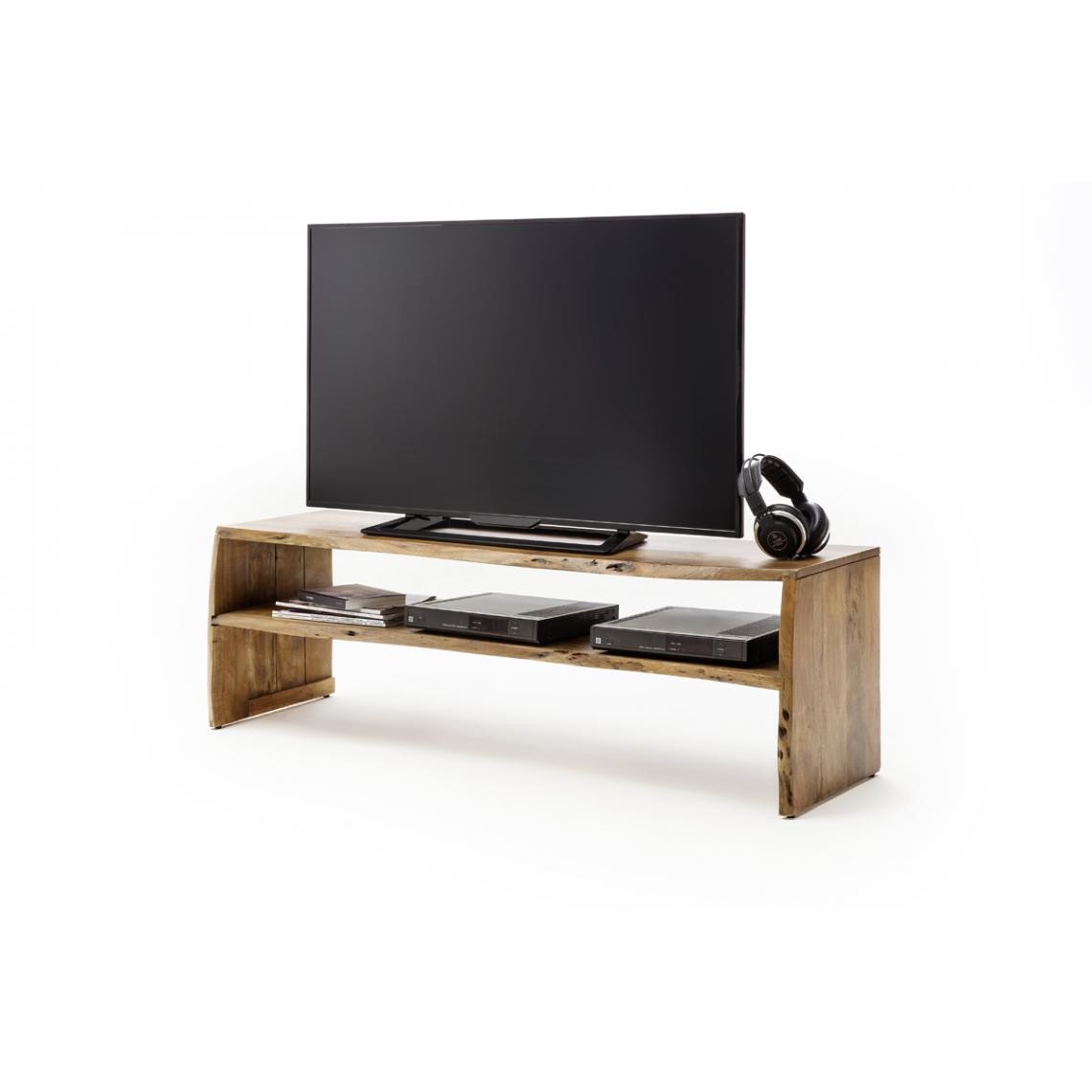 Pegane - Meuble TV en bois d'acacia massif coloris nature - L145 x H45 x P40 cm - Meubles TV, Hi-Fi