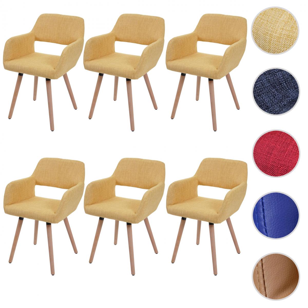 Mendler - 6x chaise de salle à manger HWC-A50 II, fauteuil, design rétro des années 50 ~ tissu, jaune - Chaises